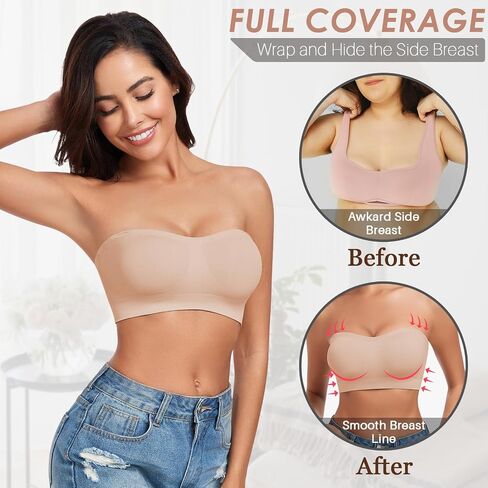 WOWENY Strapless Bras for Women Bandeau Bra Wireless Non-Slip Silicone Seamless Padded Tube Top Bra in Saudi Arabia