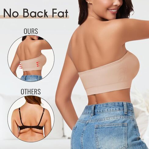 WOWENY Strapless Bras for Women Bandeau Bra Wireless Non-Slip Silicone Seamless Padded Tube Top Bra in Saudi Arabia