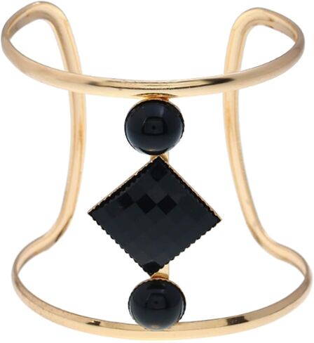 أسورة كريستالية مجوفة قابلة للتعديل على الموضة البوهيمية لامعة، مجوهرات للنساء مطلية بالذهب (أسود) in Kuwait