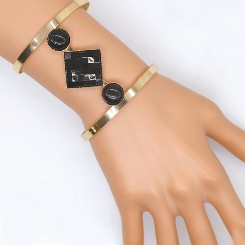 أسورة كريستالية مجوفة قابلة للتعديل على الموضة البوهيمية لامعة، مجوهرات للنساء مطلية بالذهب (أسود) in Kuwait