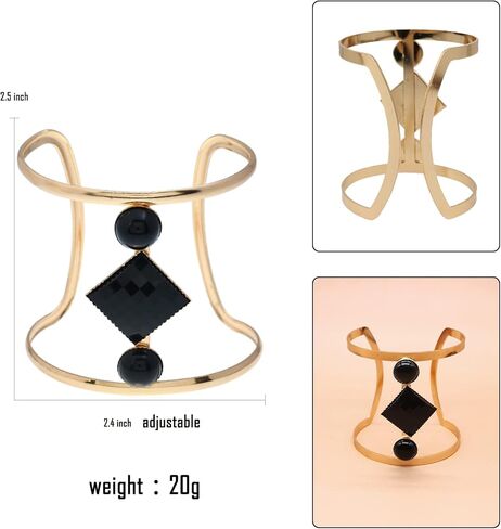 أسورة كريستالية مجوفة قابلة للتعديل على الموضة البوهيمية لامعة، مجوهرات للنساء مطلية بالذهب (أسود) in Kuwait