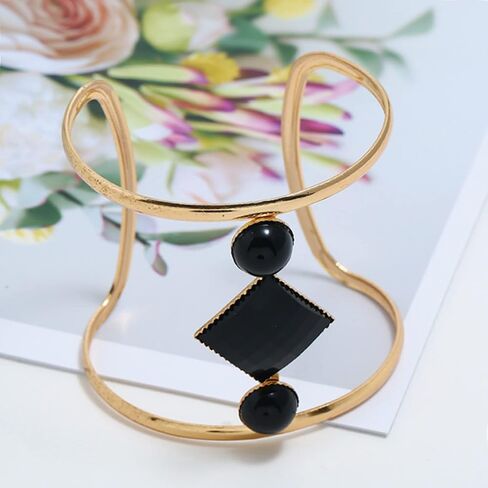 أسورة كريستالية مجوفة قابلة للتعديل على الموضة البوهيمية لامعة، مجوهرات للنساء مطلية بالذهب (أسود) in Kuwait