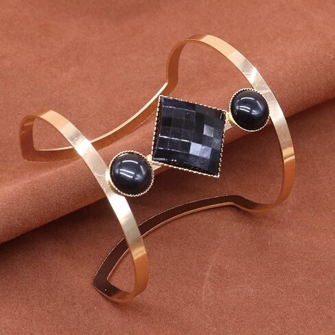 أسورة كريستالية مجوفة قابلة للتعديل على الموضة البوهيمية لامعة، مجوهرات للنساء مطلية بالذهب (أسود) in Kuwait