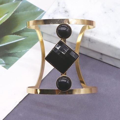 أسورة كريستالية مجوفة قابلة للتعديل على الموضة البوهيمية لامعة، مجوهرات للنساء مطلية بالذهب (أسود) in Kuwait