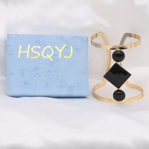 أسورة كريستالية مجوفة قابلة للتعديل على الموضة البوهيمية لامعة، مجوهرات للنساء مطلية بالذهب (أسود) in Kuwait