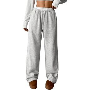 Verdusa Women's Contrast Waistband Straight Leg Sweatpants Drawstring Waist Pants with Pockets
