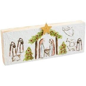 Mud Pie Long Painted Nativity Plaque; 4" x 10"
