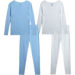 Rene Rofe Girls' Pajama Set - 4 Piece Snug Fit Cotton Sleepwear Set (2T-12)