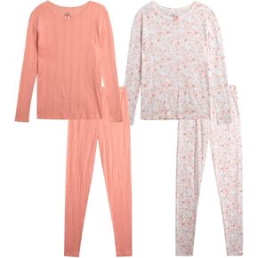 طقم بيجامة للفتيات من Rene Rofe - طقم ملابس نوم قطنية بقصة مريحة 4 قطع (2T-12) in Kuwait