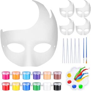 Yuriko DIY Hand Painted Masks Paper Mache Masks With Acrylice Paints Brushes Paint Pallet Set For Halloween Cosplay Party