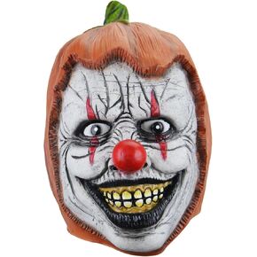FREE BEAUTY Carving Pumpkin Creepy Clown Face Adult Overhead Latex Halloween Clown Party Cosplay Costume