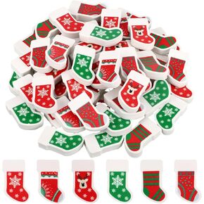Qilery 60 Pcs Mini Christmas Stocking Eraser Christmas Gifts for Kids Xmas Stocking Pencil Top Erasers Mini Colorful Christmas Stocking Style Eraser for Classroom School Christmas Party Decorations in Saudi Arabia