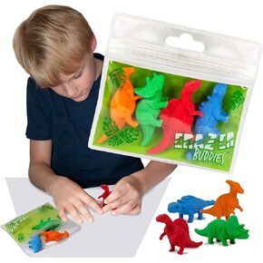 Erazer Buddies - Dinosaur from Deluxebase. Dino Rubber Eraser Stationary Set for School. Novelty and Cute Erasers for School and Office Desk Accessories. Great Dino School Supplies and Party Favors.