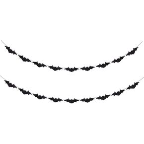 Gexolenu Halloween Bunting Bat Banner Black Glitter Bat Garland for Halloween Theme Outdoor Indoor Haunted House Party Supply for Mantle Fireplace Halloween Party Decorations