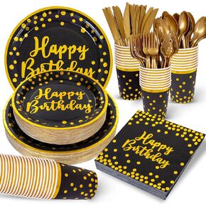 Supernal 350PCS Birthday Plates and Napkins Party Supplies Party Plates and Cups and Napkins Sets Disposable Paper Plates 10inch Happy Birthday Plates White and Gold Paper Plates for Birthday