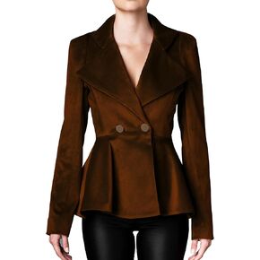 LifeShe Women's Velvet Blazer Work Office Dressy Lapel Collar Double Breasted Peplum Blazers Jacket