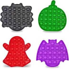 Pinkiwine 4 Pack Halloween Pop Fidget Toys Sensory Toys for Kids Girls Boys Halloween Party Favors Halloween Treat Bags Gifts Stress Relief