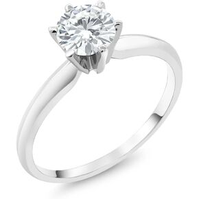 14K White Gold Forever Classic Moissanite from Charles & Colvard Solitaire Engagement Ring For Women (0.80 Cttw, Round 6MM, Available In Size 5,6,7,8,9)