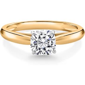 Gem Stone King 1/2 Cttw 10K Yellow Gold Lab Grown Diamond Engagement Ring | Wedding Anniversary Promise Ring For Women | Cushion 5MM | DEF Color | VVS-VS Clarity