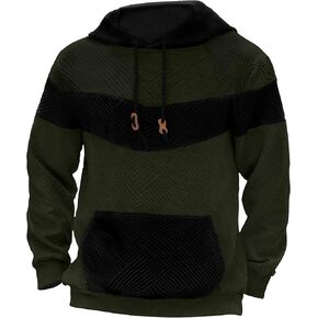 Men's Hoodies Color Block Pullover Sweatshirt Long Sleeve Drawstring Waffle Knit Casual Hooded with Kangaroo Pockets