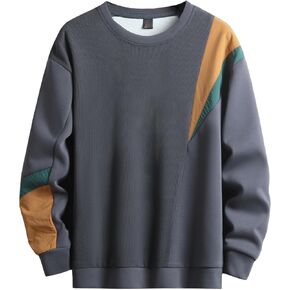Men's Crewneck Sweatshirts Patchwork Contrast Color Long Sleeve Casual Lightweight Pullover Shirt Hip-Hop Sweater in Kuwait