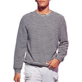 WDIRARA Men's Striped Round Neck Long Sleeve Sweatshirt Casual Pullovers Tops