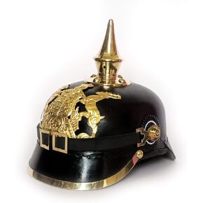 AnNafi® WWI & II GERMAN PICKELHAUBE Hessen Spike Helmet | Leather Prussian Bavarian Helmet | Brass Military Officer Men’s Costume | LARP Re-Enactment Party Cosplay Costumes