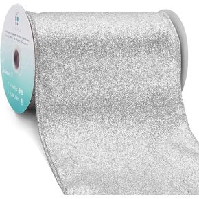 CT CRAFT LLC Glitter Wired Ribbon 6" x 10 Yards Silver for Christmas Home Decor Bow Gift Wrapping DIY Crafts Wreath