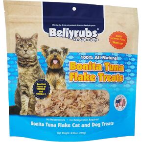 Bellyrubs Bonita Tuna Flakes for Cats and Dogs 4.25oz | Premium Dried Tuna Cat Treat | All-Natural Gluten & Grain Free Tuna Flake Treats | Healthy High Protein Pet Training Chews | Made in USA