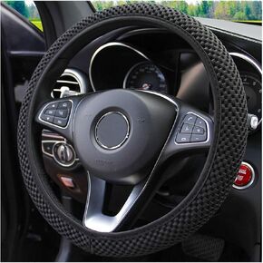 غطاء عجلة قيادة مرن قابل للتمدد، غطاء عجلة قيادة تلقائي من الحرير الجليدي من الألياف الدقيقة، مضاد للانزلاق، 15 بوصة، دافئ في الشتاء وبارد في الصيف، مناسب لسيارات الدفع الرباعي والشاحنات والسيارات والشاحنات (أسود) in Kuwait
