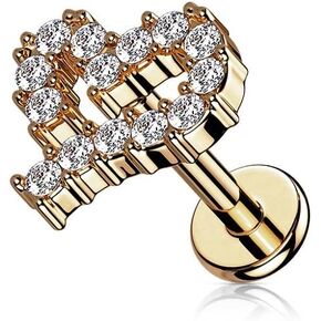 Pierced Owl 16GA 316L Stainless Steel CZ Crystal Paved Heart Outline Internally Threaded Stud (Rose Gold Tone)