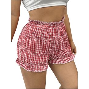 SHENHE Women's Plus Size Ruffle Hem Gingham Paperbag Shorts High Waist Plaid Cute Lolita Shorts