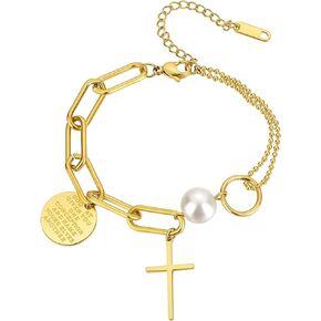 Punk Skull Sideways Cross Cuban Link Bracelet for Men, 316L Stainless Steel Bracelet
