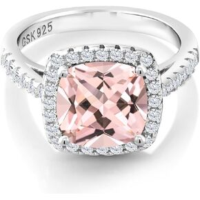 Gem Stone King 925 Sterling Silver Peach Nano Morganite and White Created Sapphire Ring For Women (2.50 Cttw, Gemstone Birthstone, Available In Size 5, 6, 7, 8, 9)