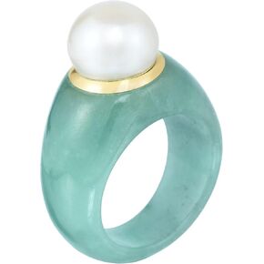 14K Yellow Gold with Jade and 10 mm Freshwater Pearl Statement Ring (5)