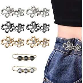 8 Set Pant Waist Tightener for Jeans Waist Cincher Clip Flower Pins Buttons for Women Reusable Metal Pants Brooch for Dress Clothing Skirts No Sewing Decoration Accessories