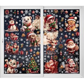 12 Sheets 171 Pcs Big Size Christmas Window Clings Christmas Decorations Santa Reindeer Dog Cat Christmas Window Sticker Window Decals Window Stickers Home School Office Party Supplies