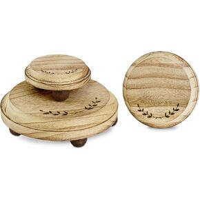 Ikee Design Wood Risers Display Risers Wood Cake Stand Square Risers Farmhouse Riser Risers for Décor Wood Pedestal Stand Risers, 8 W x 8 D x 3 H in, Brown Color