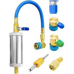 AC Oil Dye Injector Kit with 1/4" Connector, R134A Compressor Oil Injector Kit R1234YF Low Side Quick Coupler for R134A R22 R12 R1234YF Refrigerant System