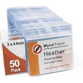 3x4 Inch Name Badge Holders - Fushing Clear Plastic Horizontal Name Tag Badge ID Card Holders for 3 x 4 Inch Name Badge Inserts or Name Tag Inserts (100)