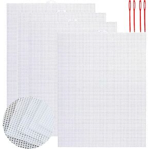 4 Pieces White Plastic Mesh Canvas Sheets,7 Count Plastic Mesh for Embroidery,Knit Crochet Projects, Acrylic Yarn Crafting and Make Dividers (4)
