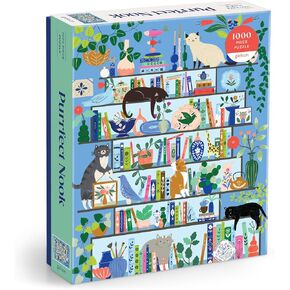 Galison Purrfect Nook – 1000 Piece Jigsaw Puzzle Featuring Artwork of A Lively Cozy Shelf Made for Bibliophiles and Cat Lovers Alike