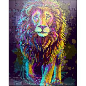 MyPuzzle Artistic Neon Colored Portrait of A Lion in Pop Art Style - Premium 500 Piece Jigsaw Puzzle for Adults