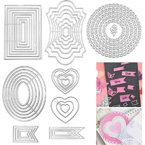 DailyTreasures 7 Sets Cutting Dies Stencil, 41Pcs Metal Template Moulds Multi-Shape DIY Craft Embossing Tools for Album Scrapbooking Art & Mother's Day Card Making(Heart/Rectangle/Flower/Flag/Oval)