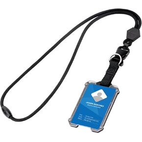 Badge Holder, Hard Plastic ID Badge Holder with Heavy Duty Breakaway Lanyard, Detachable Buckle, Holds up to 5 Cards and Adjustable for Office, School - Vertical Black