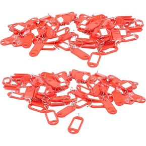 100 Key Ring Tags Plastic Assorted ID Red Color Key Keyring Fobs, Small
