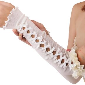 Sacina Long Bow Gloves, White Arm Warmers, Lolita Accessories, Gothic Accessories, Y2k Accessories, Vintage Accessories, Costume Accessories