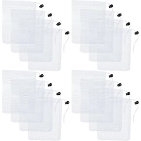 Framendino, 16 Pack White Nylon Mesh Drawstring Bags Small Net Bag 5.5 x 7.5 Inch Mesh Bag Travel Stuff Bags for Travel Home