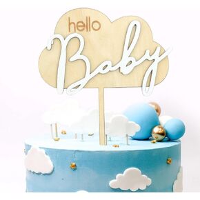 Wooden Cloud Baby Cake Topper，Welcome Baby Cloud Cake Topper，Baby Shower Cake Decorations，For Rustic Theme Gender Reveal Party/Baby Booth Props Party Photo Decorations.
