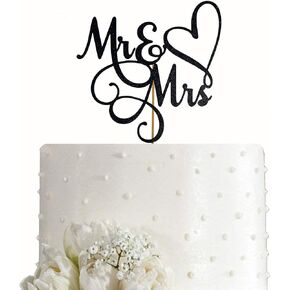 Mr and Mrs Cake Topper, Bride and Groom Sign Wedding, Engagement Cake Toppers Decorations, Double-faced Silver Glitter